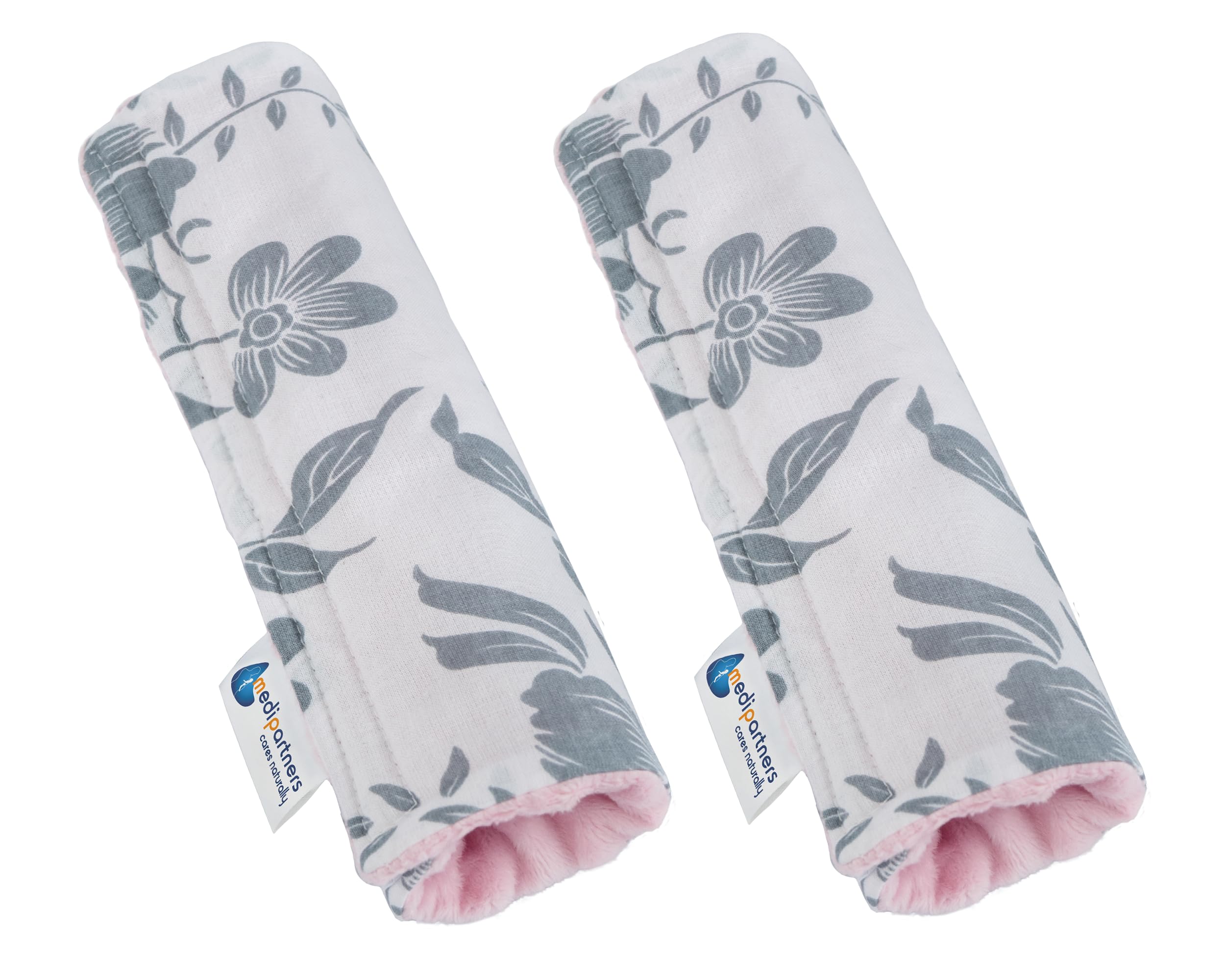 Medi Partners Gurtpolster Kinder 2 Stück Autogurt Polster Gurtschutz für Auto - 17x22cm 100% Baumwolle Minky Schulterpolster Kids Gurt Schutz Sicherheitsgurt (Berry mit rosa Minky)