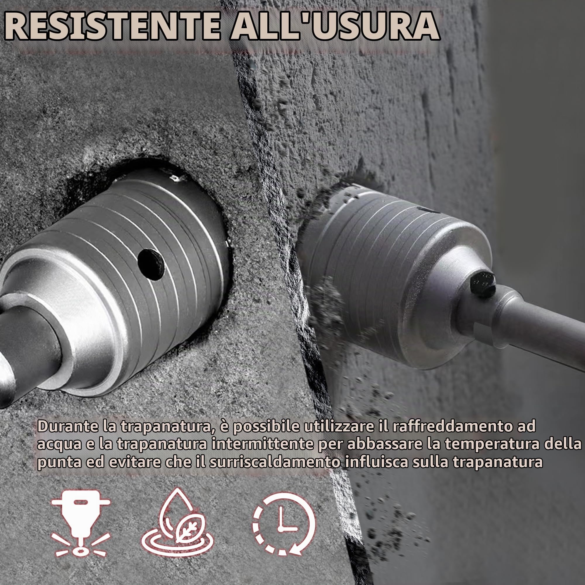 Kit Seghetti a Tazza per Calcestruzzo Set di Trapano a Testa Cava 30/40/68/82/100 mm, con Adattatore SDS Plus & Max e Convertitori Veloci Fresa a Tazza Carotatrice per Pietra Muratura Cemento
