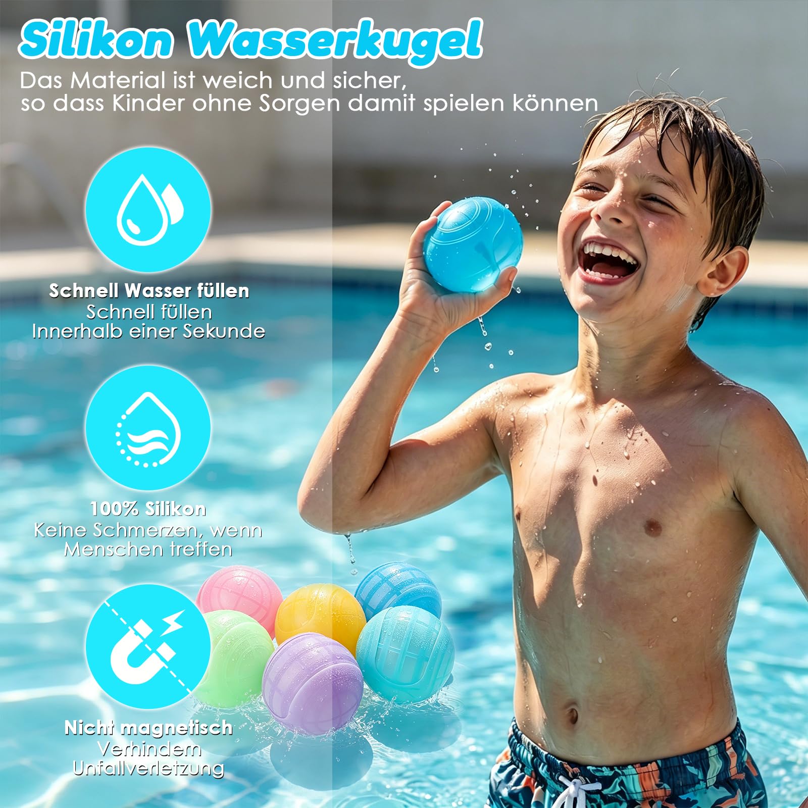 12 Stück Wasserbomben Wiederverwendbar, Wasserbomben Selbstschließend, Sichere Silikon Wasserballons, Einhand-Bedienung, Wasserspielzeug für Kinder und Erwachsene, Garten Pool Strand Outdoor Sommer