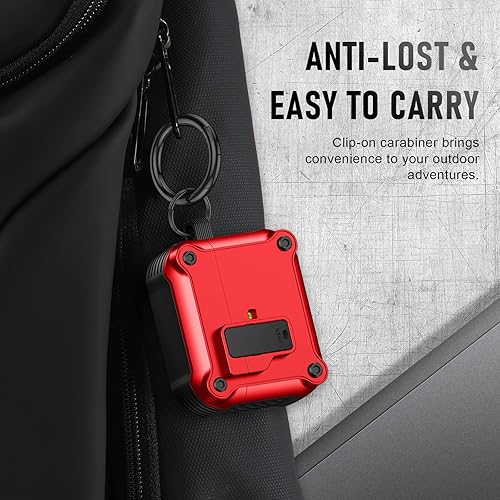 Vista 81 de Maxjoy Funda para AirPods Pro, clip de bloqueo seguro de fibra de carbono, cuerpo completo, a prueba de golpes, carcasa rígida con llavero