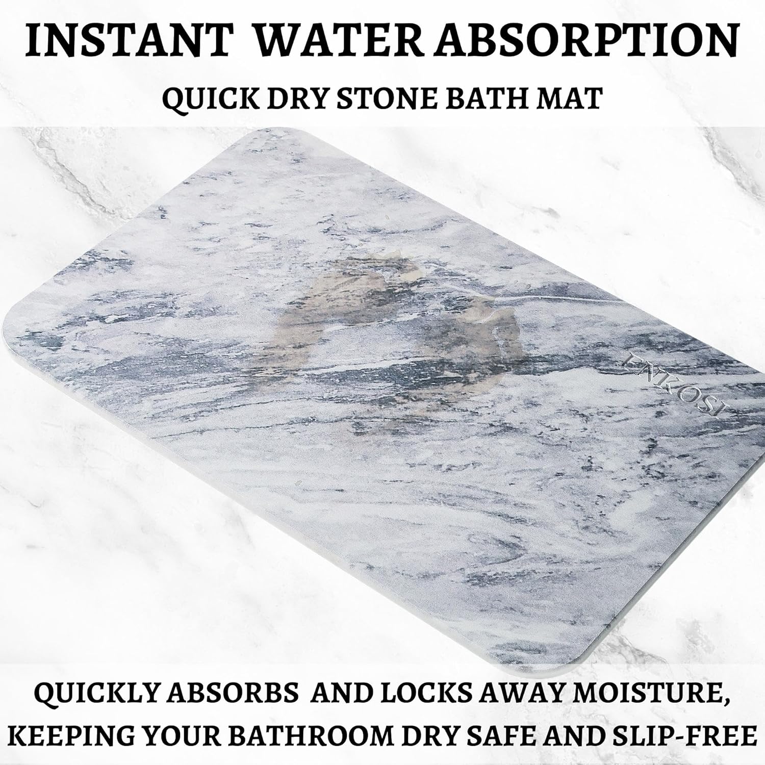 Diatomaceous Earth Bath Mat - Fast Drying, Quick Dry for Bathroom - Dish Drying Stone Mat - Hard, Unique Shower Mat (23.5x15 Marble) - Image 4