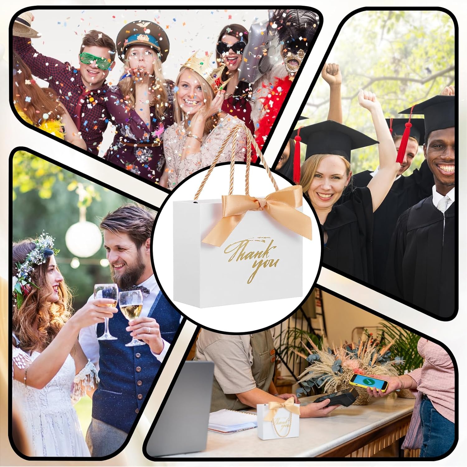 kenaeooe 50 Pcs Small Thank You Gift Bags with Handles, 5.5 x 4.7 x 2.4 Inches White Cardboard Mini Favor Bags for Birthday, Wedding, Party Favors - Image 4