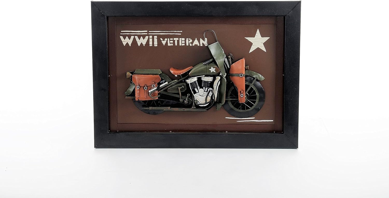Old Modern Handicrafts Vintage WWII Motorcycle 3D Painting | Collectible Metal Scale Model Motorcycle 3D Painting - A Graceful Addition to Your Home Décor - 27.5" x 20" x 1.5" INCHES