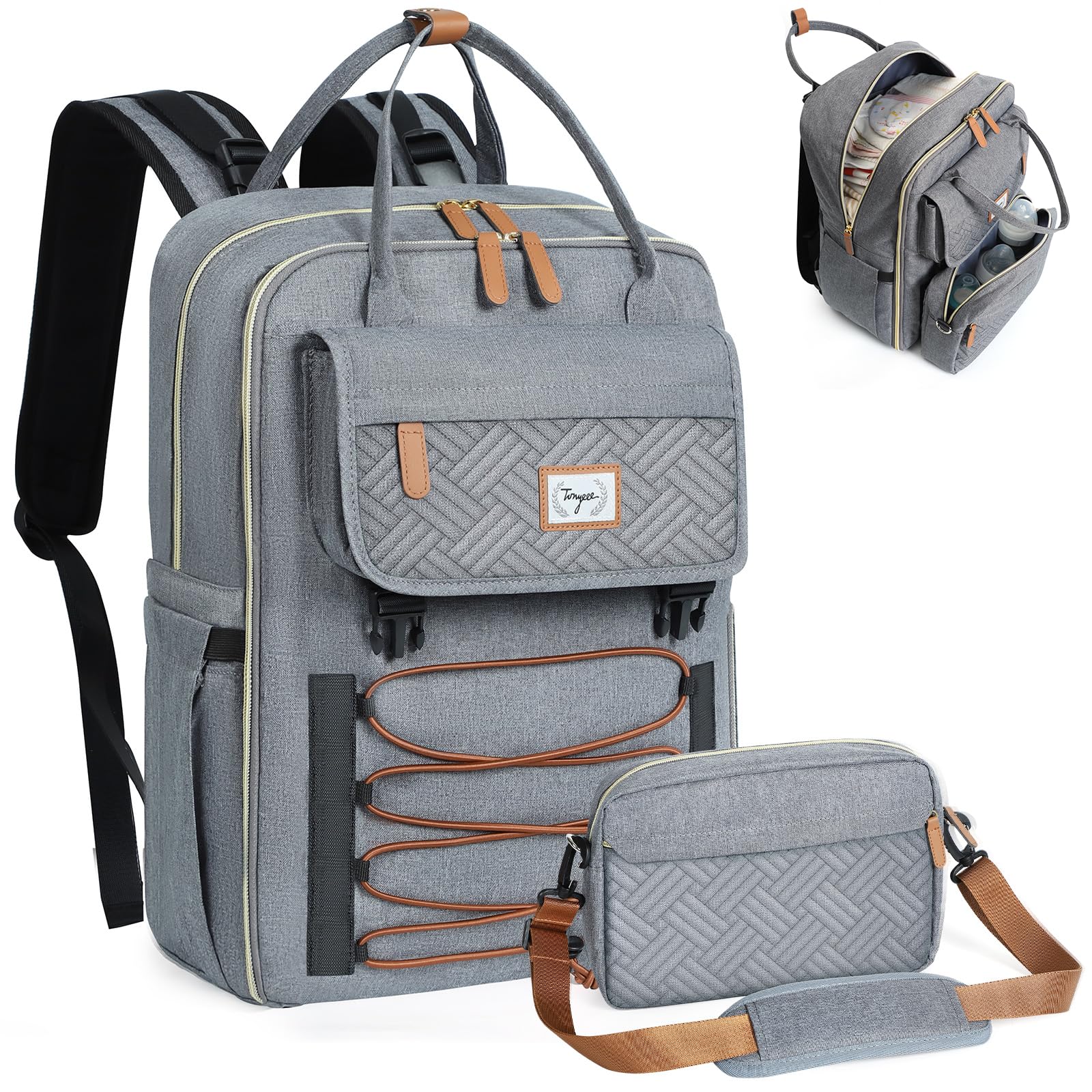 Zaino Fasciatoio,Borsa A Tracolla Rimovibile，Zaino Neonato Multifunzione Mamma，Borsa Porta Pannolini Con Materassino Fasciatoio, Cinghie Per Passeggini, Tasche Isolanti Bottiglia