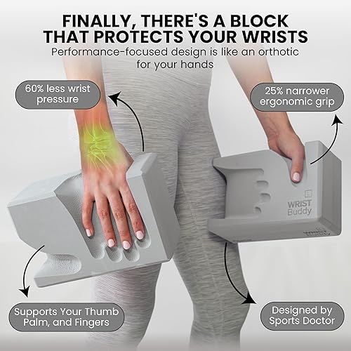 Miniatura 6 de WRISTBuddy Bloques de yoga (izquierdo + derecho) - Bloques de EVA ergonómicos en forma de mano para alivio de muñeca y mejor agarre Soporte Gris