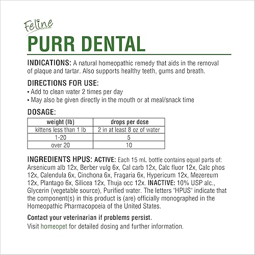 Miniatura 6 de HomeoPet Feline Purr Dental, Cuidado Dental para Gatos, 15 Mililitros