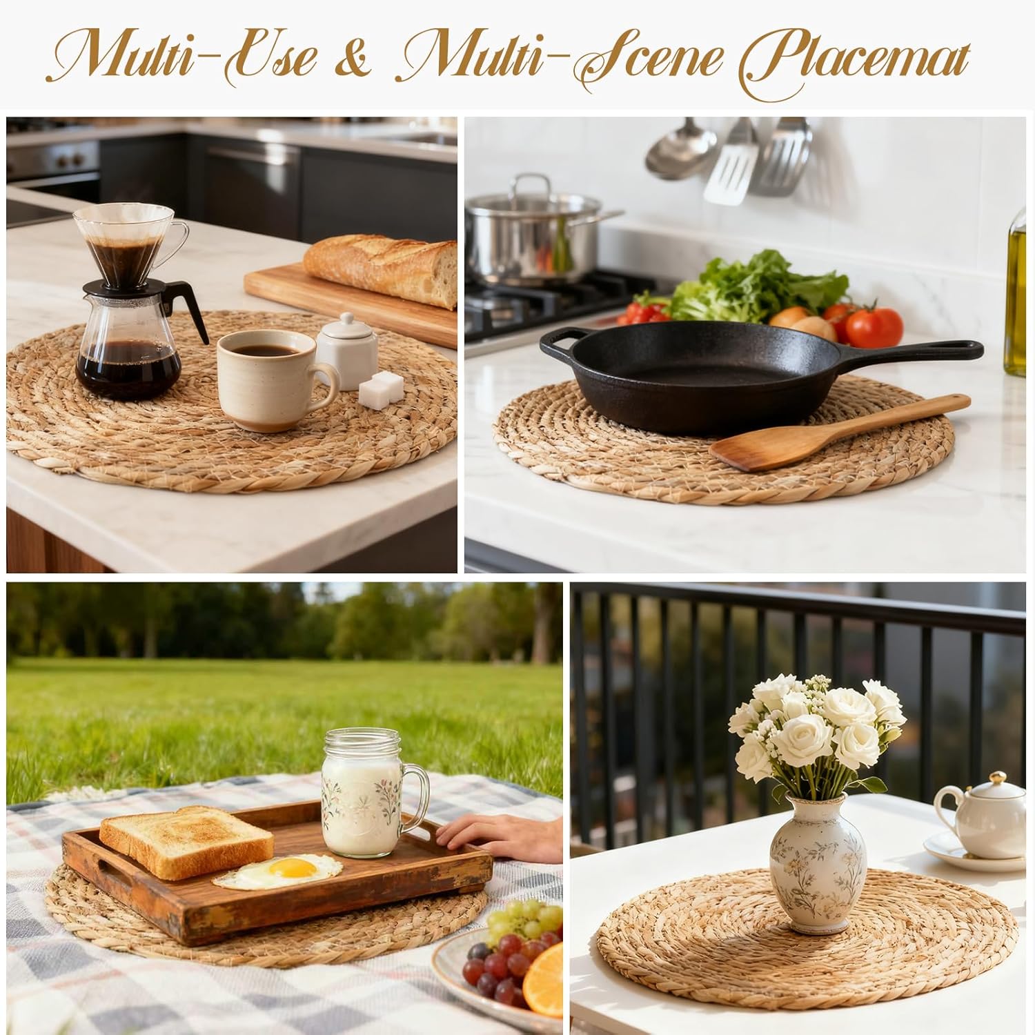 Round Woven Placemats Plate Chargers Set of 10, 13 inch Rattan Chargers for Christmas Table Decorations .Rattan Charger Dinner Plates Easy to Clean, Non-Slip, Stylish Table Mats for Indoor Use