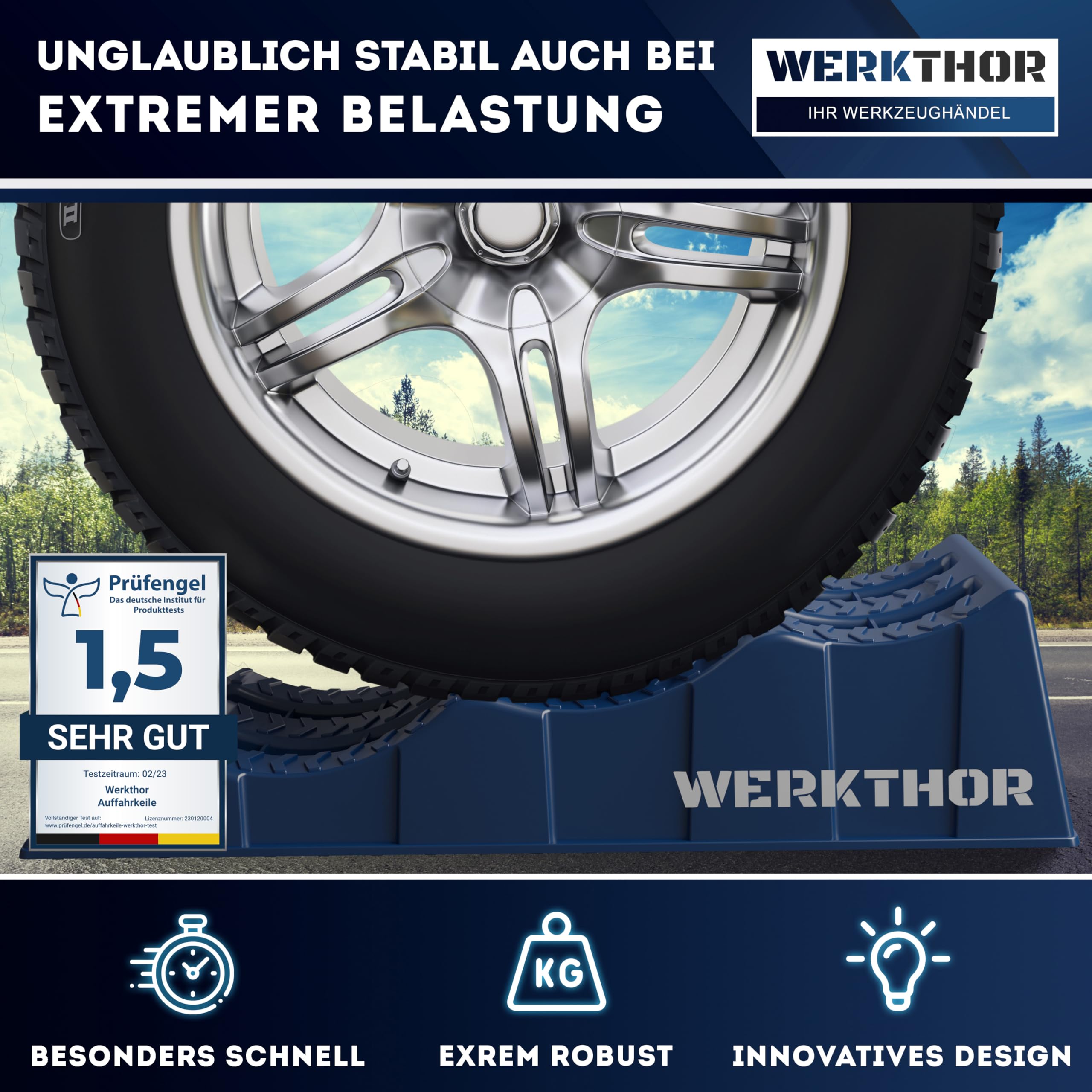 WERKTHOR Auffahrkeile für Wohnmobil - [2er Set] Hochbelastbare Auffahrkeile für maximalen Halt [<3t] - Auffahrkeile für Wohnwagen Wohnmobil & Anhänger - Keile für jeden Untergrund