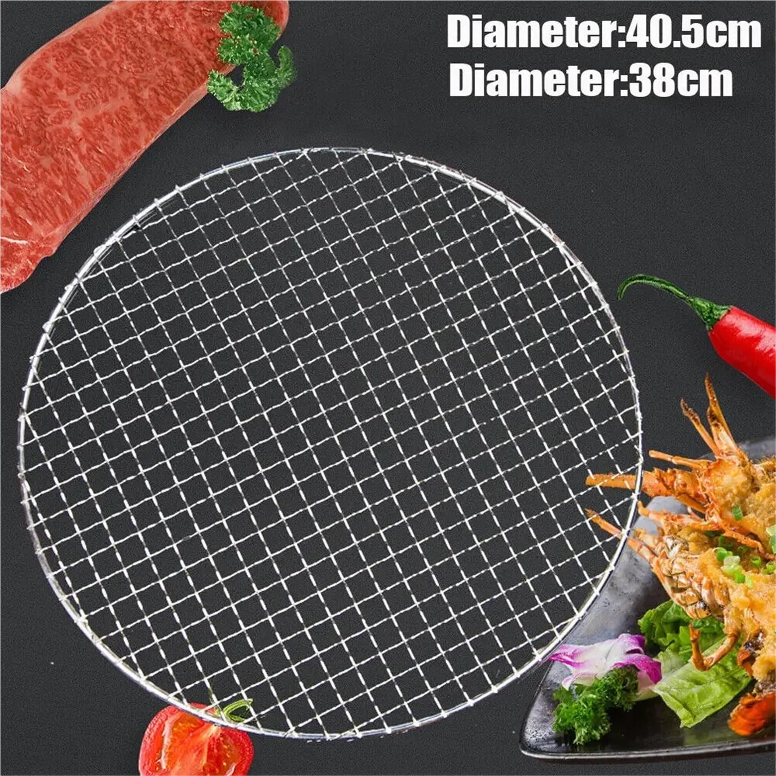 Rejilla Barbacoa Rejilla de Malla de Acero Inoxidable for Barbacoa Redonda, Ideal for Picnic y Camping.(38cm)