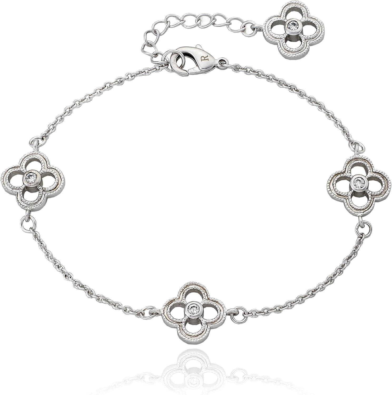 Little Miss Flower Girl Cubic Zirconia In Open Clovers On Chain Bracelet