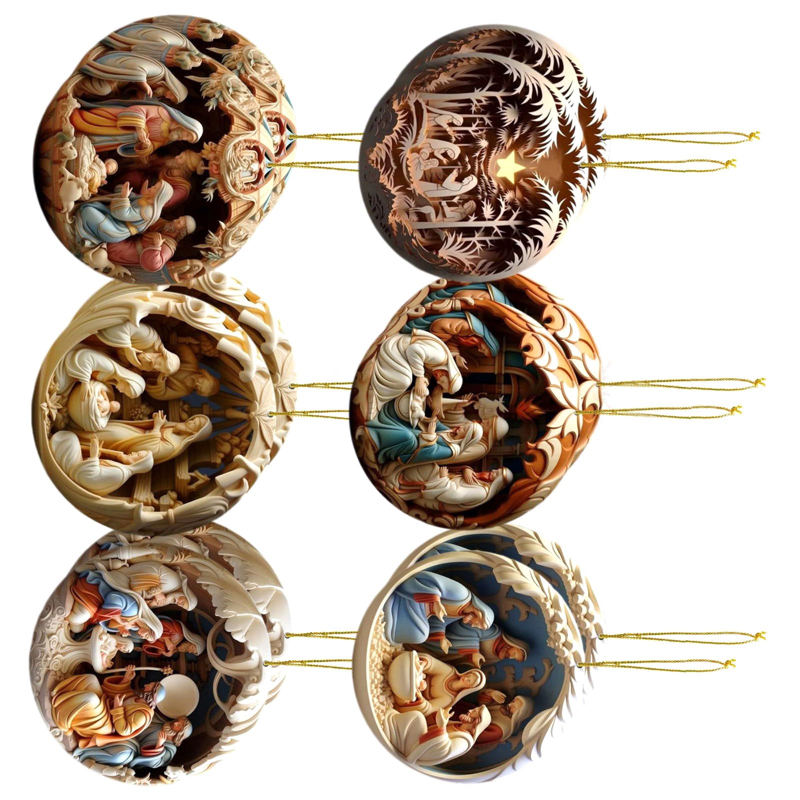 Jazuaiao 12 Pieces Wood Pendant Christmas Decoration for Tree and Fireplaces Adornment Nativity Scene Decorations Religious Christmas Decorations