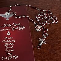 Vista 5 de Needzo Rosario de confirmación de imitación rojo rubí, regalos religiosos para niñas, caja acrílica incluida, crucifijo de 1.25 pulgadas, Zinc, No