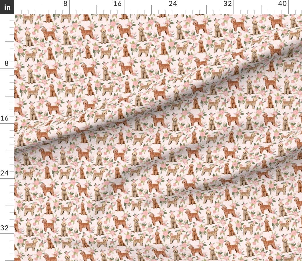 Spoonflower Fabric - Golden Doodle Floral Dog Florals Peach Cheater Quilt Pet Goldendoodle Printed on Petal Signature Cotton Fabric by The Yard - Sewing Quilting Apparel Crafts Decor