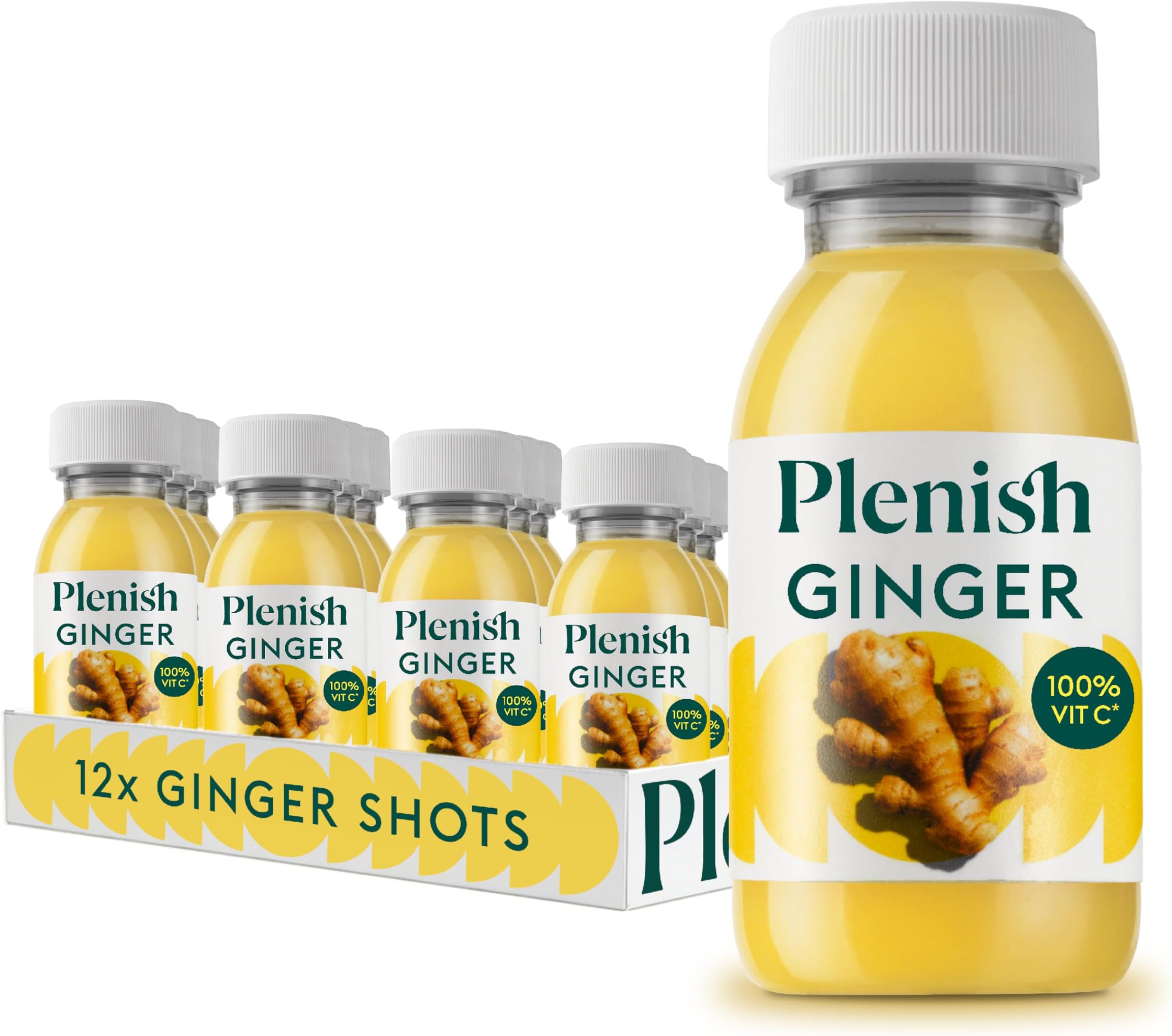 Plenish Immunity Ginger Shots 12 x 60ml | 100% of Your Daily Vitamin C | 100% Natural, Vegan & Gluten Free | No Added Sugar, No Additives, No Preservatives | Perfect Morning & Workout Pick Me Up
