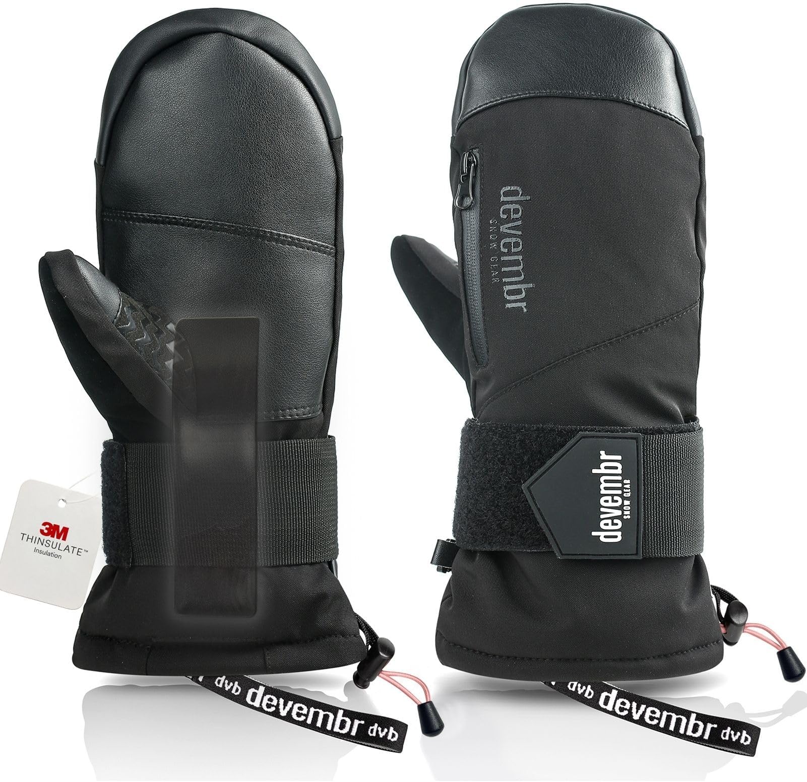 devembr Ski Mittens with Wrist Guards, Snowboarding Mittens Touchscreen, Snow Mittens Waterproof