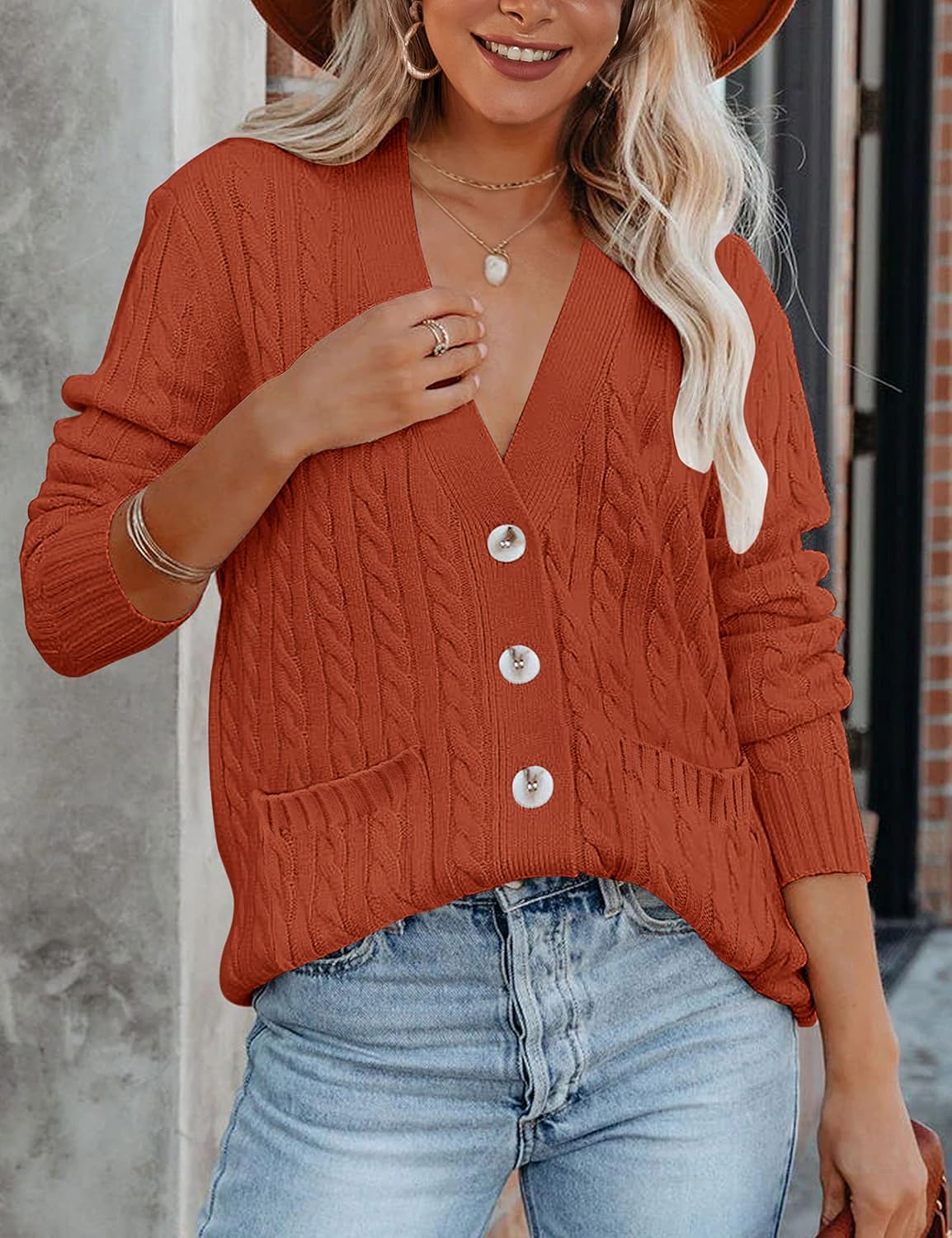 MEROKEETY Cardigan Sweater for Women 2026 Fall Winter Spring Cable Knit Button Up Open Front Long Sleeve Coat - Image 8