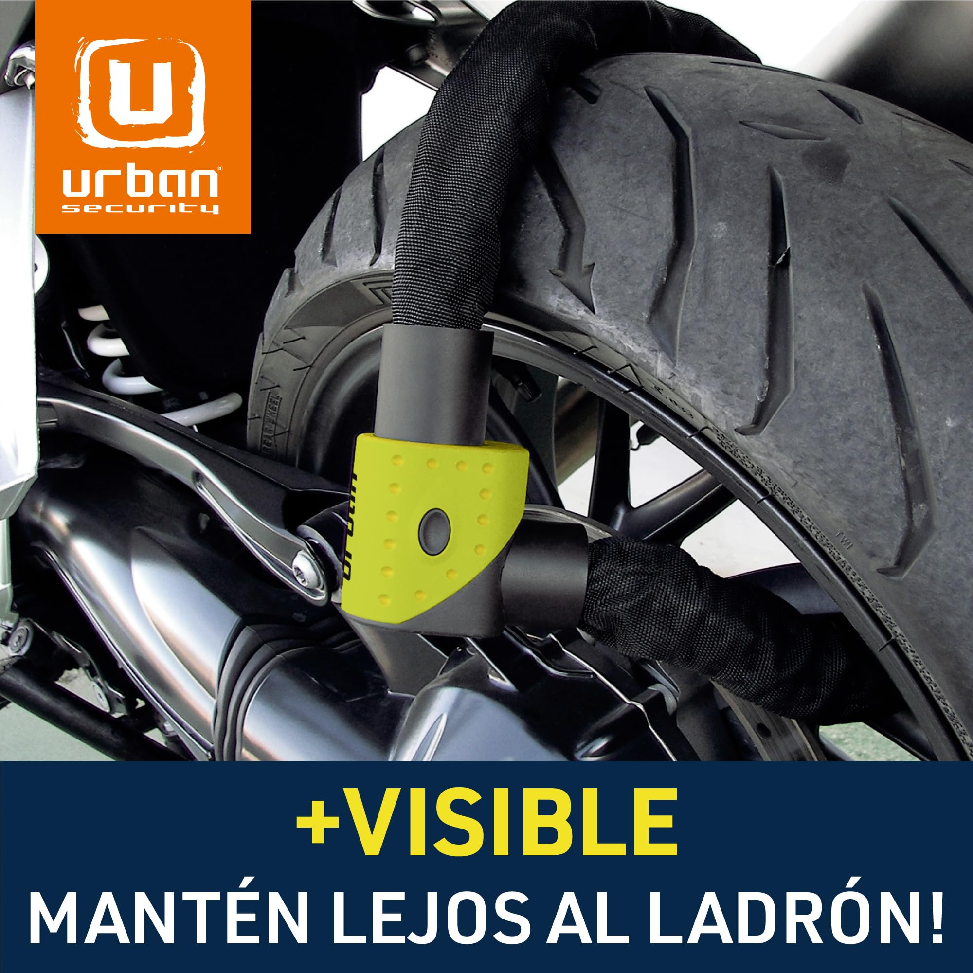 URBAN 10K170 Candado Moto Alta Seguridad, Cadena Antirrobo Homologada ART*** Recomendada Seguro Bicicleta, Testado Acero Endurecido ø10mm, Más Flexible Funda Nylon Protectora, Garaje Anclaje, 170cm