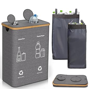 Dual Recycling Bin Kitchen Indoor, 33Gal 125L Lid Removable Inner Bag