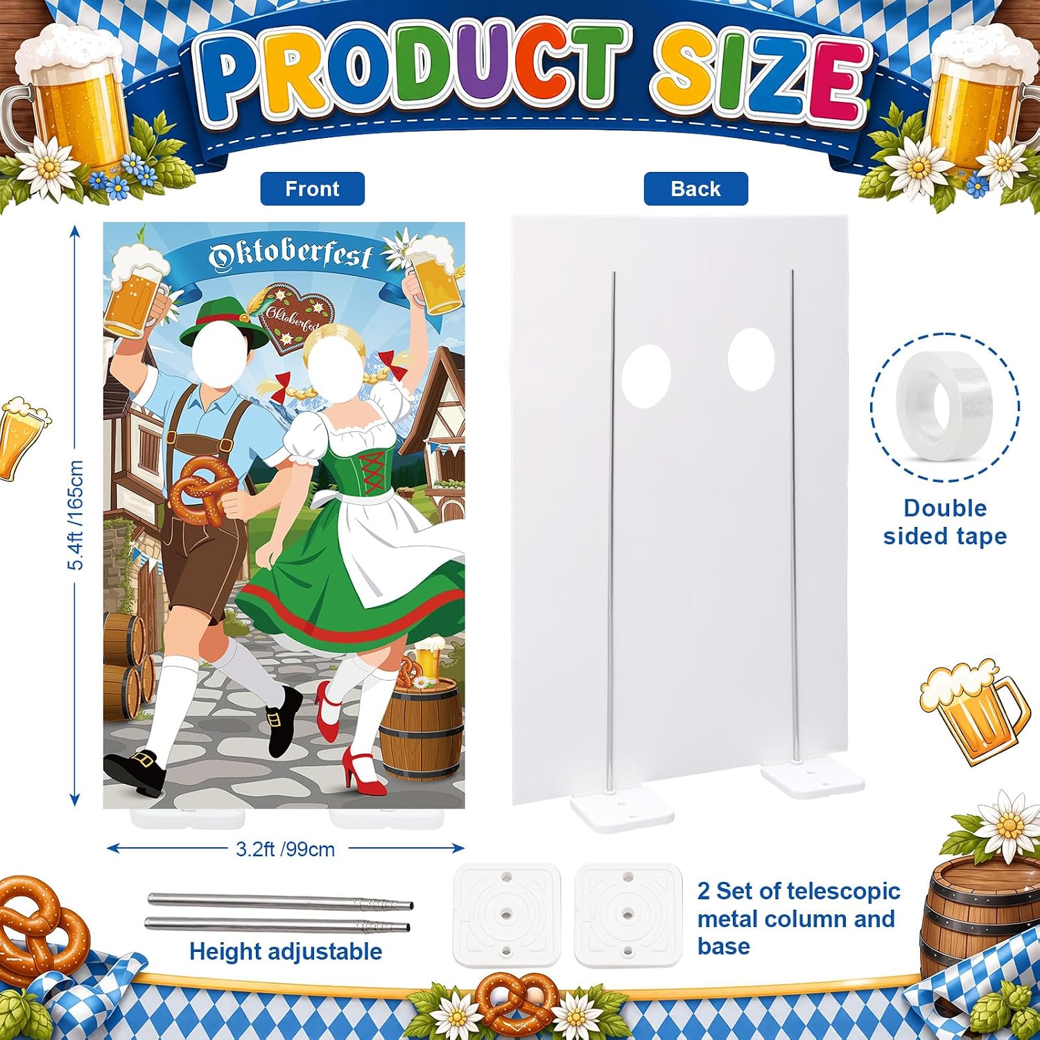 Qunclay 5.4 ft Oktoberfest Couple Cardboard Cutout Stand Up with Base