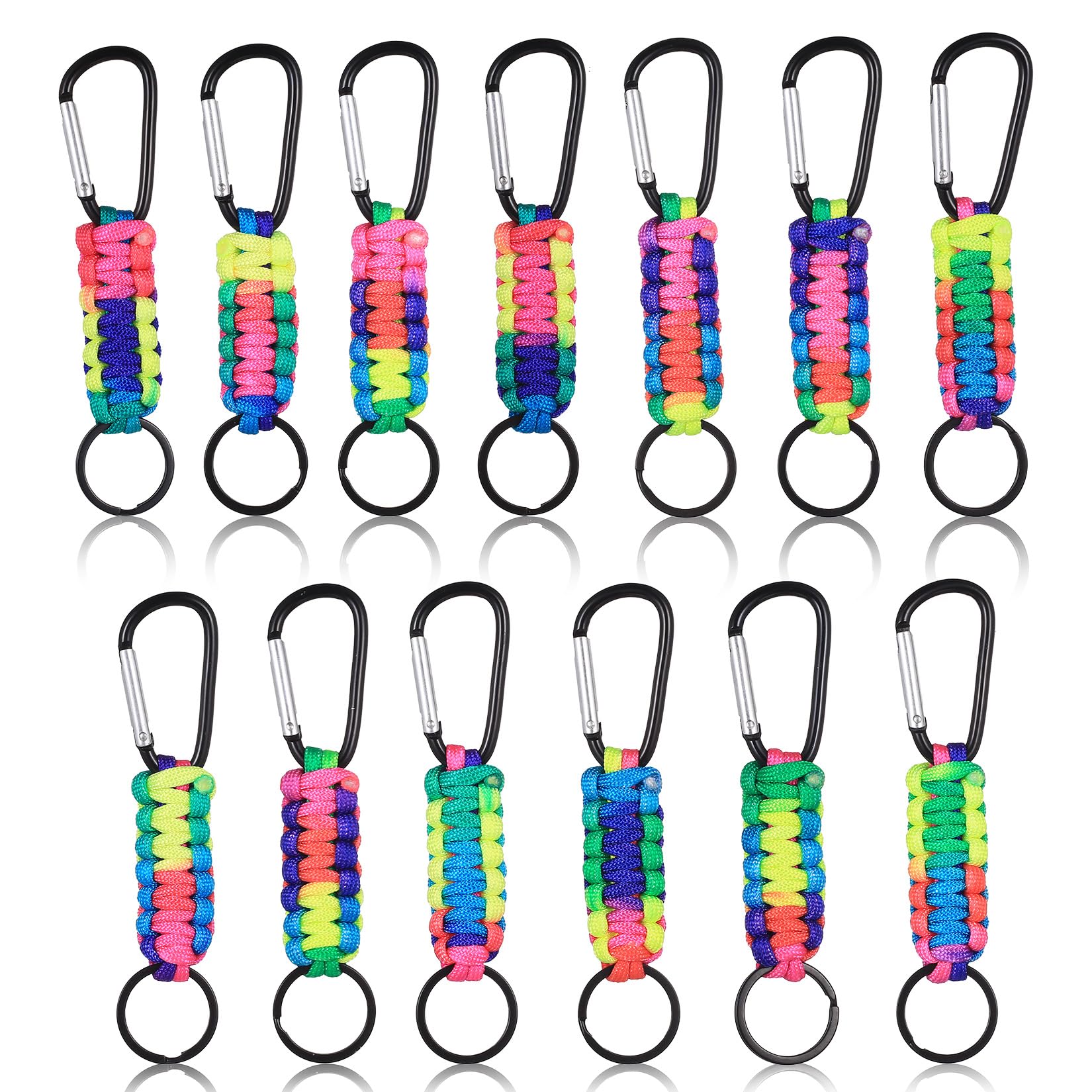 13 Pz Moschettone Portachiavi in Paracord, 14 cm Portachiavi Cordino Intrecciato con Moschettoni Arrampicata, Cordino di Sicurezza per Canottaggio Kayak Campeggio Uomini Donne
