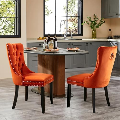 Miniatura 107 de Juego de 6 Sillas de Comedor Tapizadas en Terciopelo, Sillas Laterales de Cocina de Estilo Moderno con Ribete de Tachuelas y Patas de Madera, Anillo