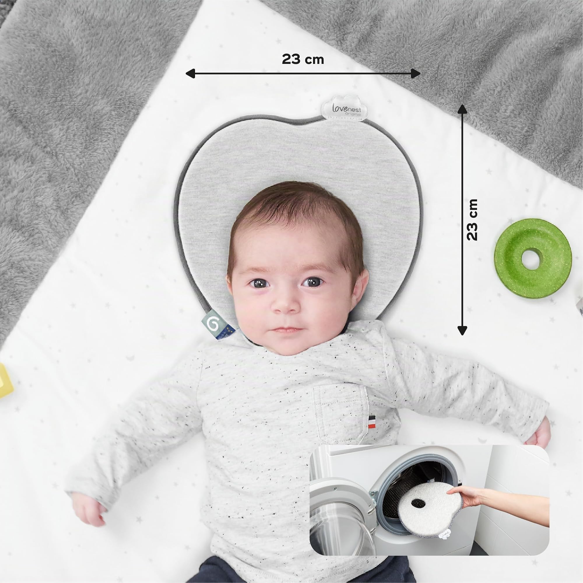 Babymoov Lovenest Orginal Smokey - Baby Kopfkissen von 0-3 Monaten, zur Vorbeugung von Plagiozephalie, von einem franz. Kinderarzt entworfen und patentiert