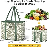 Vista 2 de BALEINE Paquete de 3 bolsas reutilizables para comestibles, bolsas de compras plegables para comestibles con parte inferior reforzada y asas Follaje
