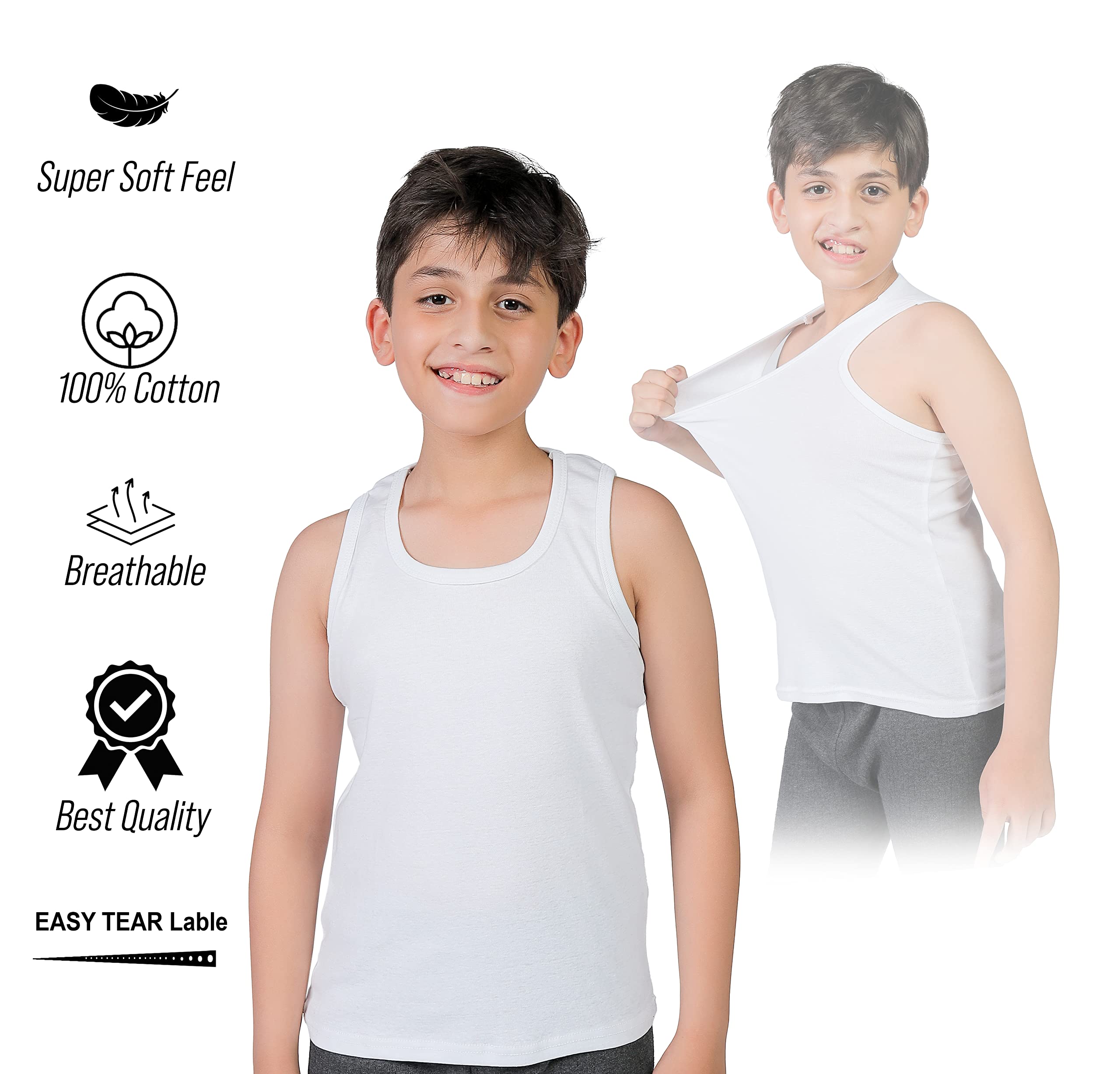 orbiz Lot de 5 gilets interlock 100 % pur coton pour garçons et filles de 3 à 13 ans