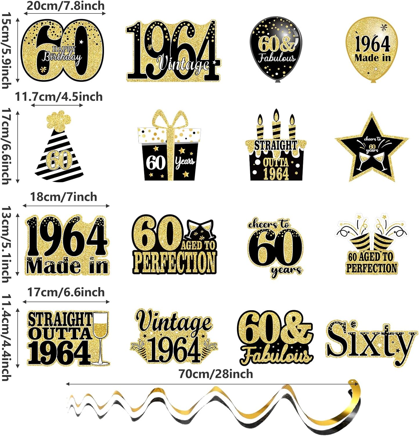36PCS Black Gold 60th Birthday Party Decorations 60th Birthday Foil Swirls Party Supplies for Men and Women 60th Birthday Ceiling Decorations Hanging Vintage 1964 Birthday Party Favors