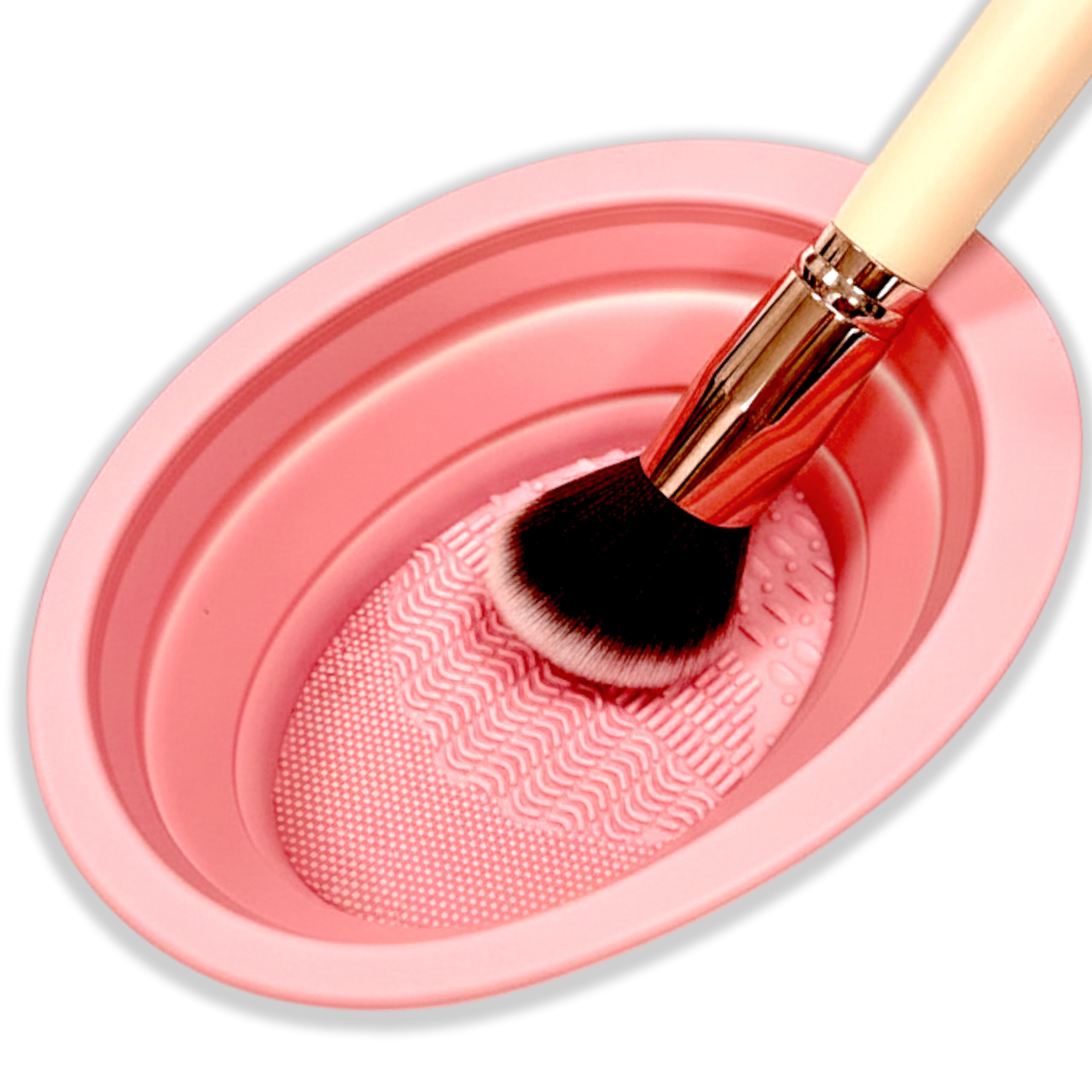 TEMPERIA Silicone Makeup Brush Cleanser Bowl | Brush Cleaner for Makeup Artist | Portable & Folding Cleaning Mat & Washing Tool for Makeup Brush | Non-Slip, Easy to Use | Pink-image-41