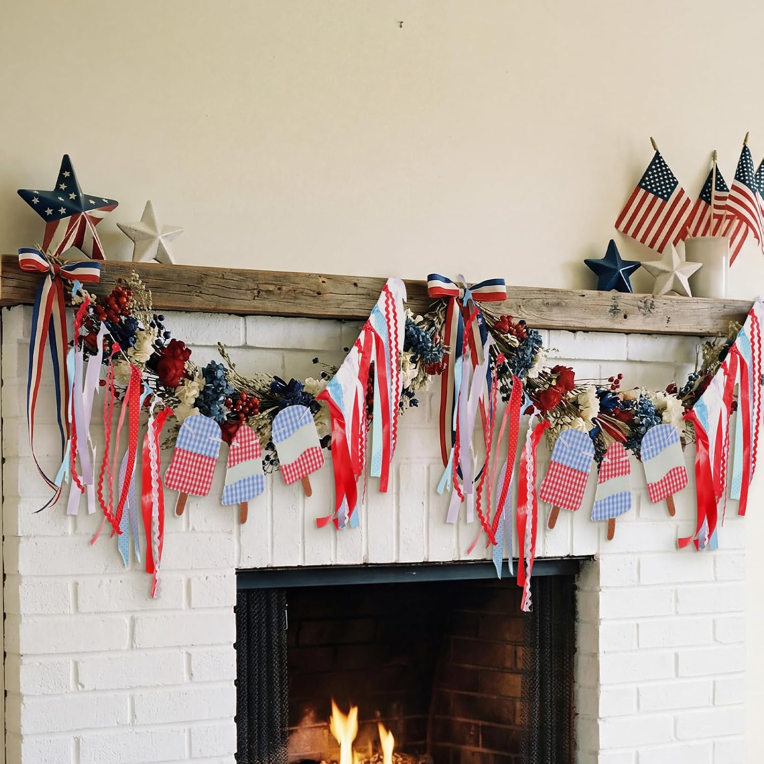27.6" Patriotic Wreath Sash Banner for Front Door Red White and Blue Ice Pop Fabric Ribbons Garland 4th of July Wreath Sash Ribbons Bundle Decor for Indoor Outdoor 250th Party Supplies