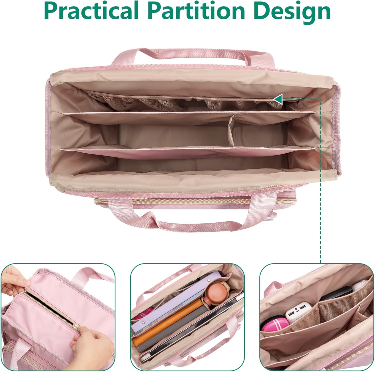 Teacher Tote Bag for Women, Work Tote Bag with Pocket for College and Office, Pink - Image 4