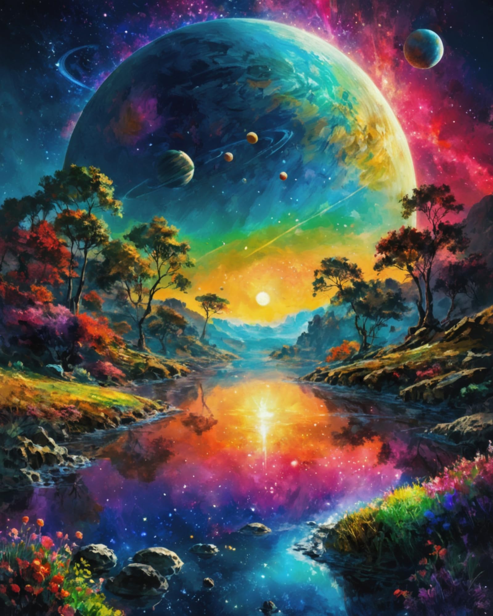 ldazao Earth and Stars Space DIY Paint by Number, Mountain Paint by Numbers for Adults - Landscape Paint by Number On Canvas Without Frame for Gift Home Wall Decor(16x20inch)