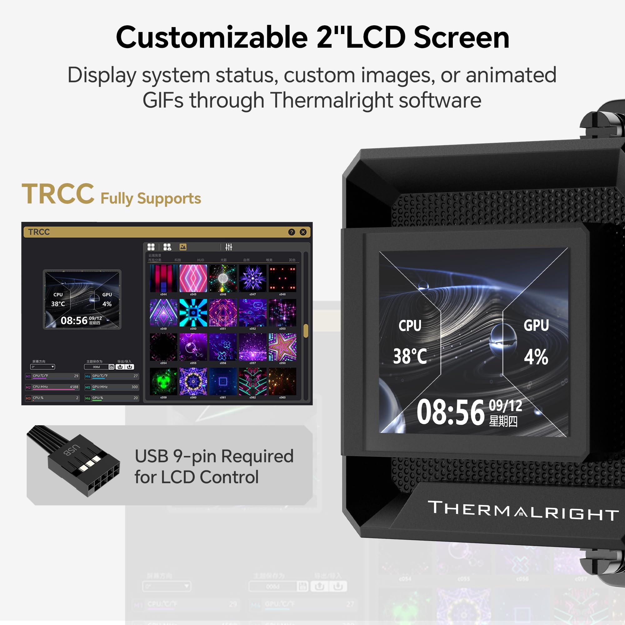 Thermalright FW360 SE ARGB V2 Refroidisseur de processeur liquide AIO 360 mm, écran LCD de 2", pompe 3000 tr/min, 3 ventilateurs TL-M12Q 120 mm PWM à chaîne en marguerite, pour AMD AM5/AM4 et Intel