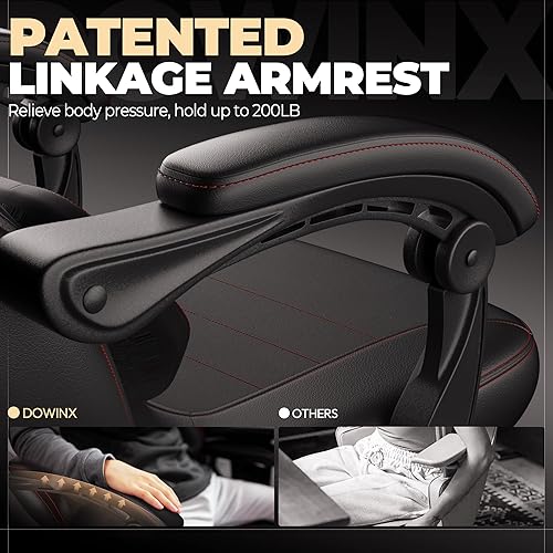 Miniatura 9 de Dowinx - Silla de juego de tela con reposapiés, silla grande y alta para juegos para personas pesadas, silla de juego con soporte lumbar de masaje,