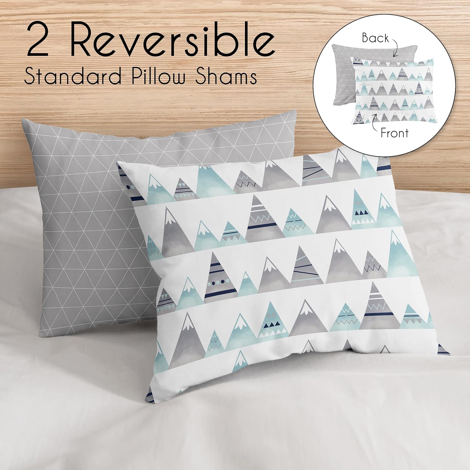 Sweet Jojo Designs Navy Blue, Aqua and Grey Aztec Mountains Boy or Girl Full/Queen Kid Childrens Teen Bedding Comforter Set 3 Pieces