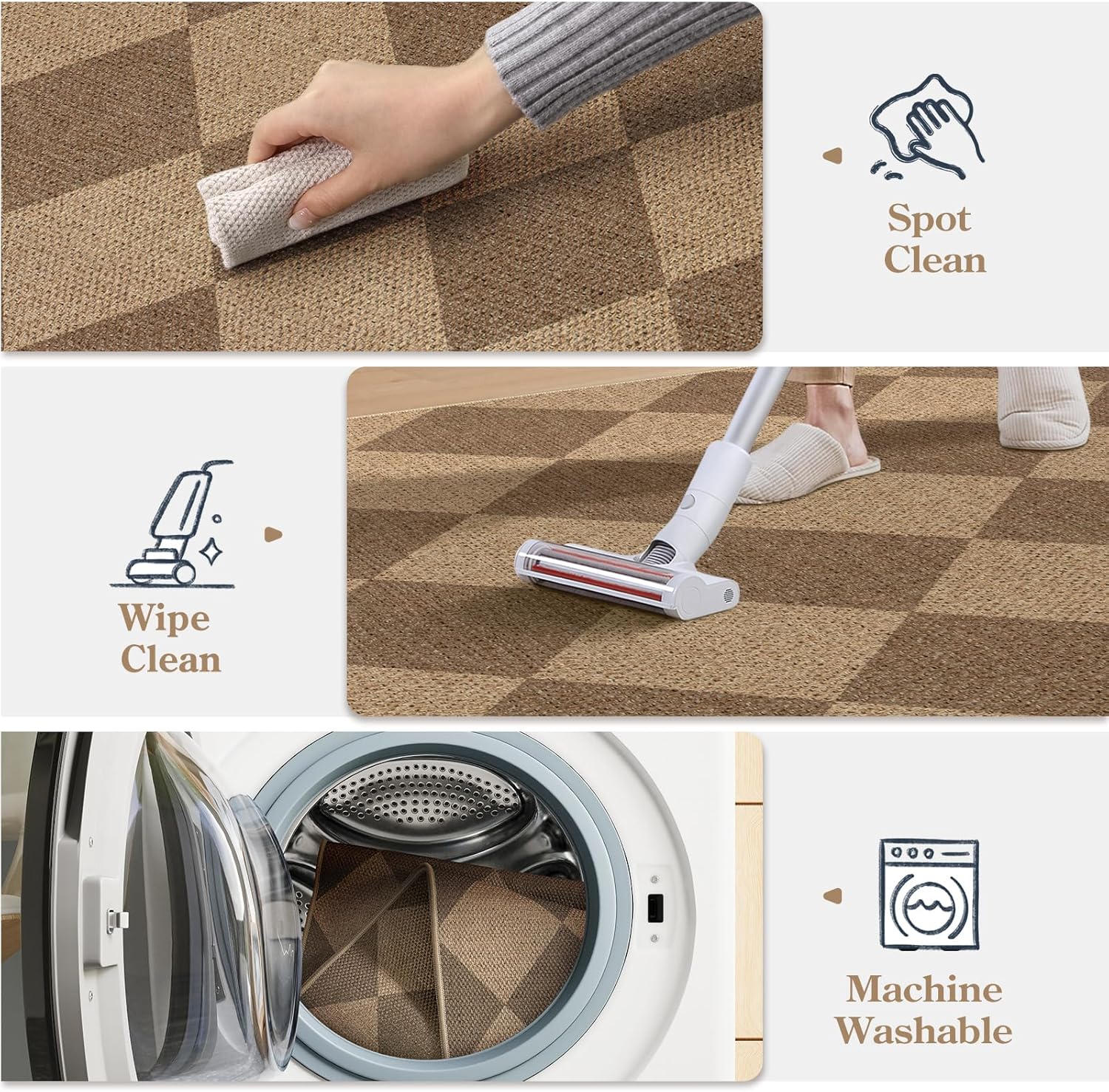 Lanffia Checkered Easy Jute 2x8 Runner Rug, Washable Runner Rug for Kitchen, Nature Indoor Outdoor Runner Rugs for Hallway 8ft Non Slip, Checkerboard Front Door Carpet for Laundry Entryway - Image 5