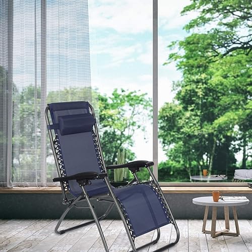 Miniatura 7 de Juego de 2 sillas de gravedad cero reclinables para exteriores, para jardín, playa, gris (azul)