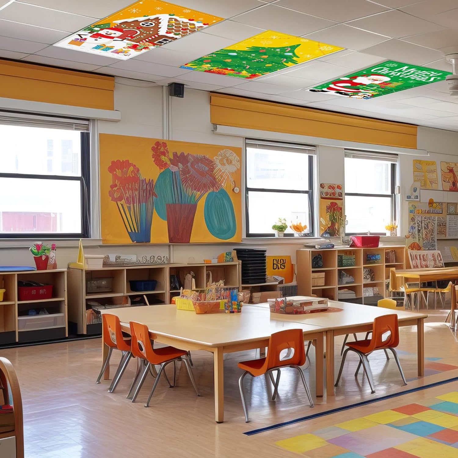 8 Pack Fluorescent Light Covers with 80 Magnets Decorative for Classroom Ceiling Light 4 x 2 Feet Magnetic Light Covers Filter Easy Install for Office School Hospitals Drop Ceiling Supplies(Christmas)