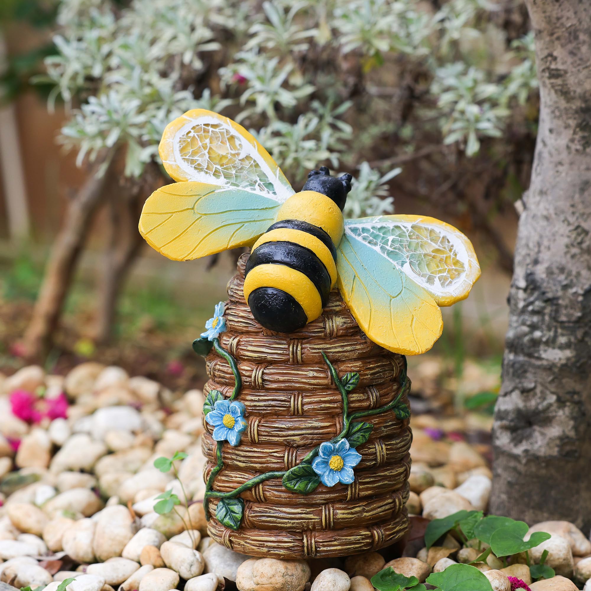 Estatua de jardín de abejas solares para exteriores, figura de abejorro con luz solar para patio, balcón, patio, adorno de césped, regalo perfecto para el jardín