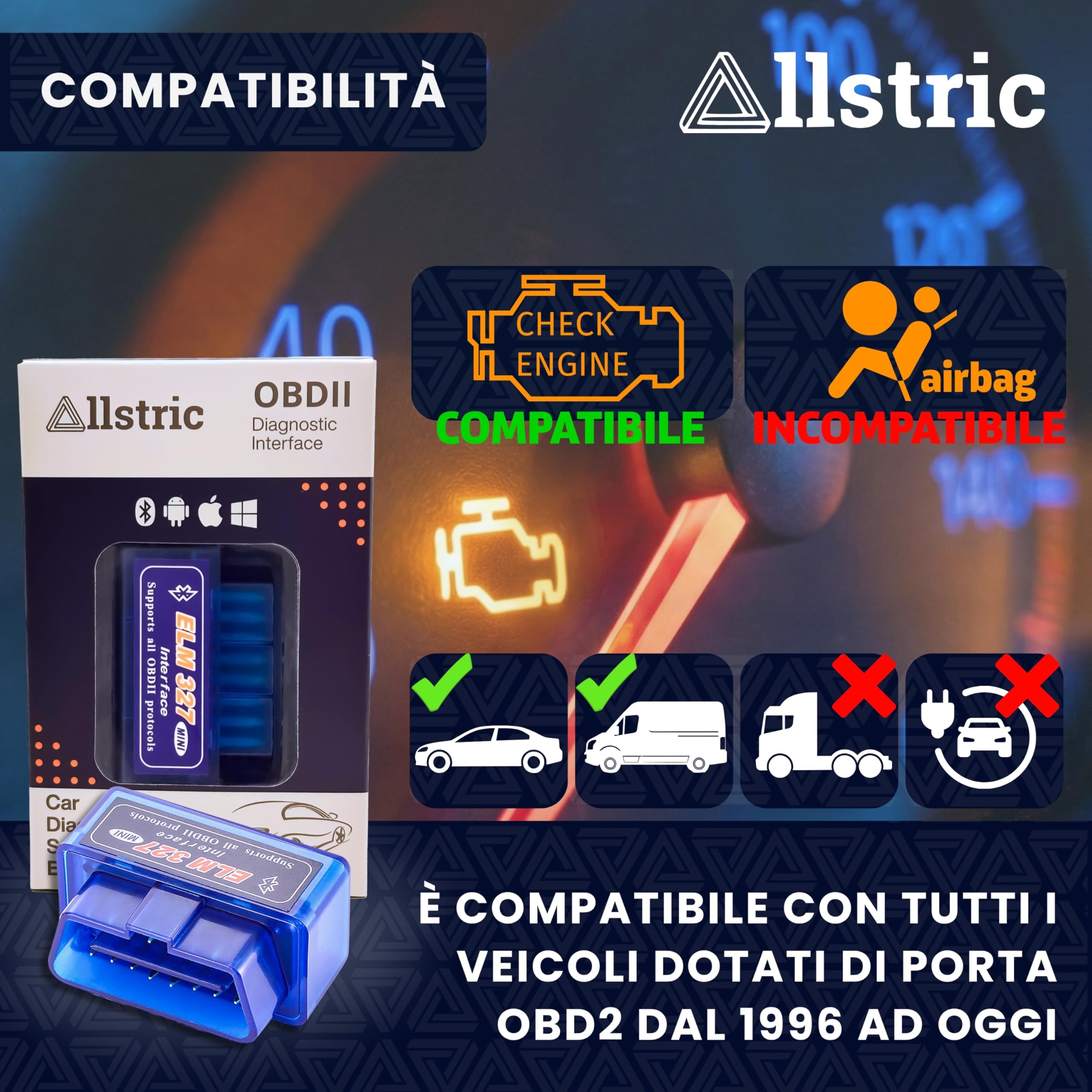 OBD2 Auto Diagnostica. ELM327 Lettore e Strumento di Diagnostica Bluetooth. OBD2 Macchina Diagnosi per Veicoli OBD2 dal 1996 | Non per Elettrici/Ibridi/Camion