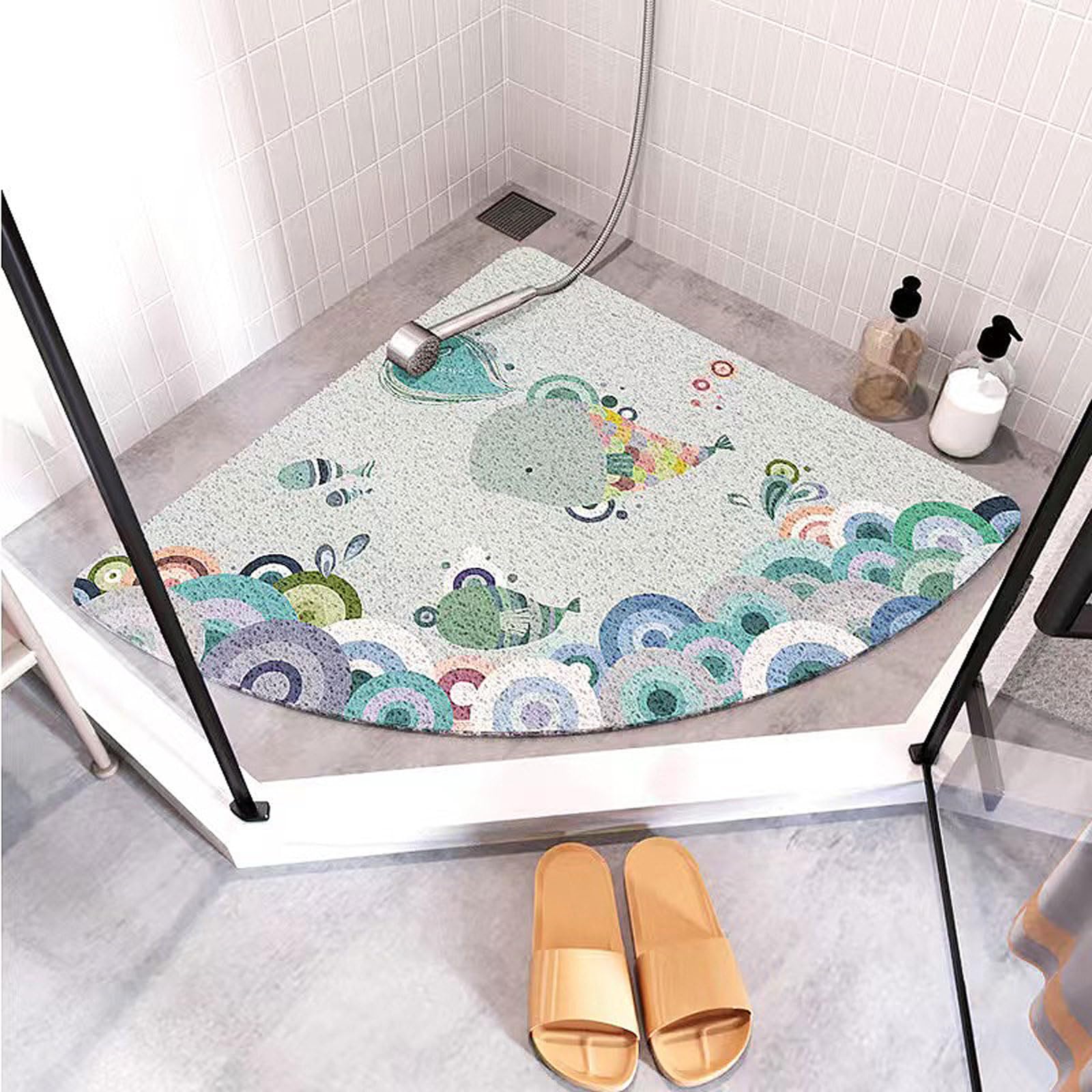 Enigmaire Sector Loofah Shower Mat,Corner Shower Mat,Triangle Shower Mats,Quadrant Sector Safety Mats,Anti Mould Shower Mats,Bath Mat Non Slip,Anti-Bacterial,Washable,Quick-Drying,For Bathroom Floor