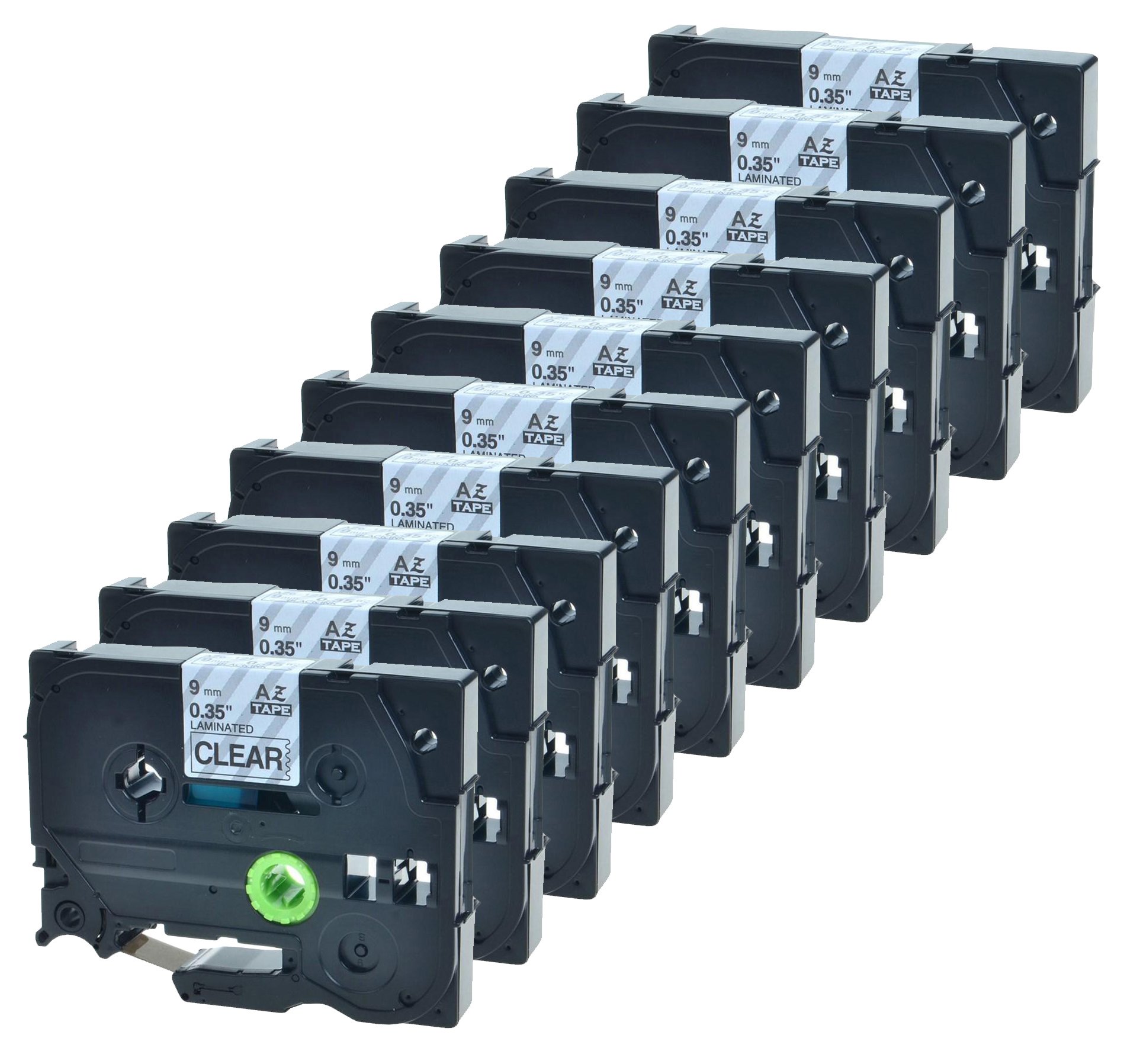 10 x Compatible Label Tape Replacement for Brother Label Tape AZe-121 9mm Laminated Adhesive Black On Clear Cassette