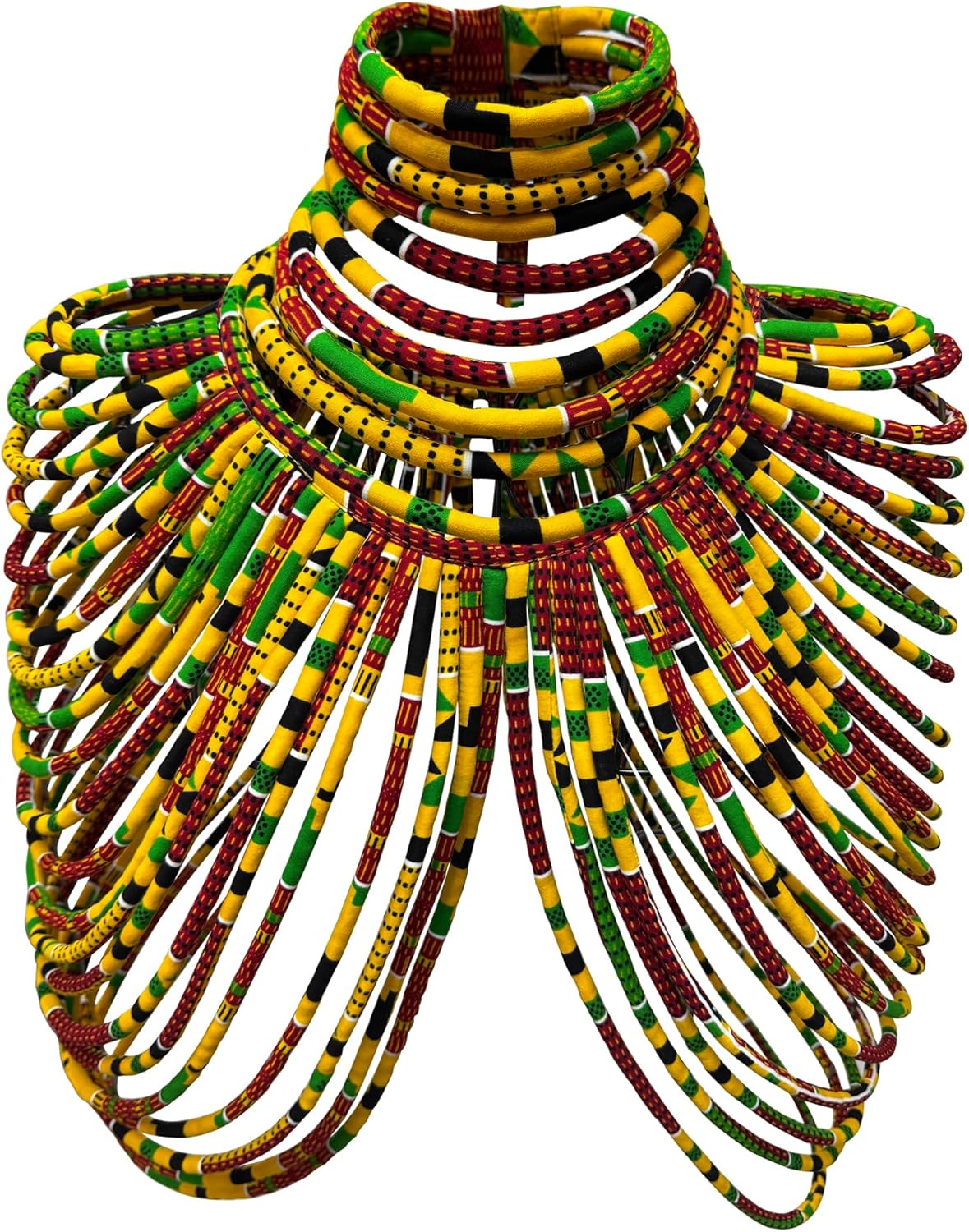 African Necklace for Women, Ankara Multi-Strand Fabric Shawl-Style Statement Necklace, Handmade Tribal African Jewelry for Party, Festival & Wedding