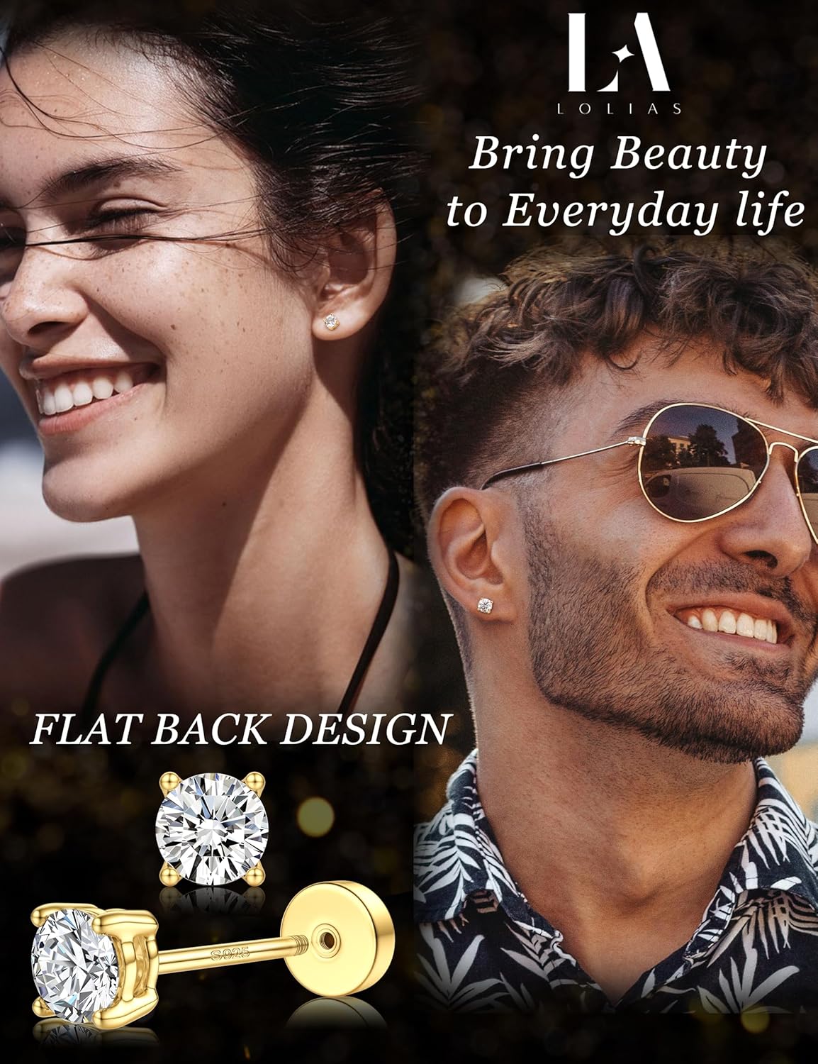 Moissanite Earrings for Men Women:Hypoallergenic Flat Back Earrings 925 Sterling Silver Stud Earring Small D Color VVS1 Moissanite 14K White Gold Plated Helix Cartilage Earring Studs Gift Jewelry - Image 3