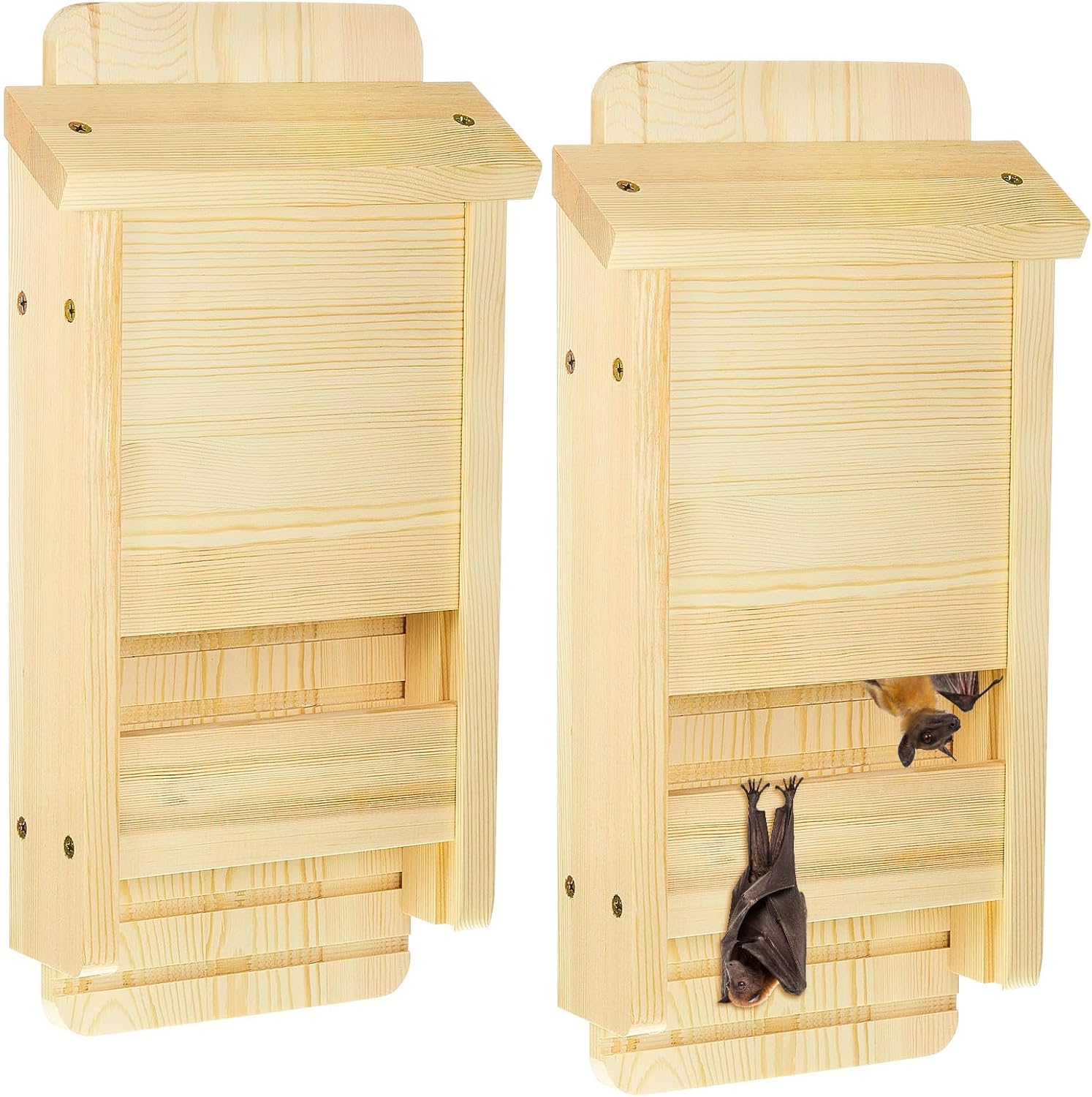 2 Pcs Wood Bat House for Outdoors 14.5 x 6.7 x 2.2 Inches Weatherproof Bat Box Easy to Install Weatherproof Shelter for Outdoor Natural Backyard(Wood Color)