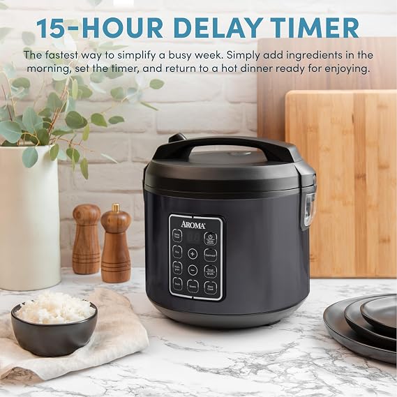 AROMA Digital Rice Cooker, Multicooker, 6-Cup (Uncooked) / 12-Cup (Cooked), Steamer, Slow Cooker, Oatmeal Cooker, Grain Cooker, Auto Keep Warm, 3 Qt, Black, ARC-966BD