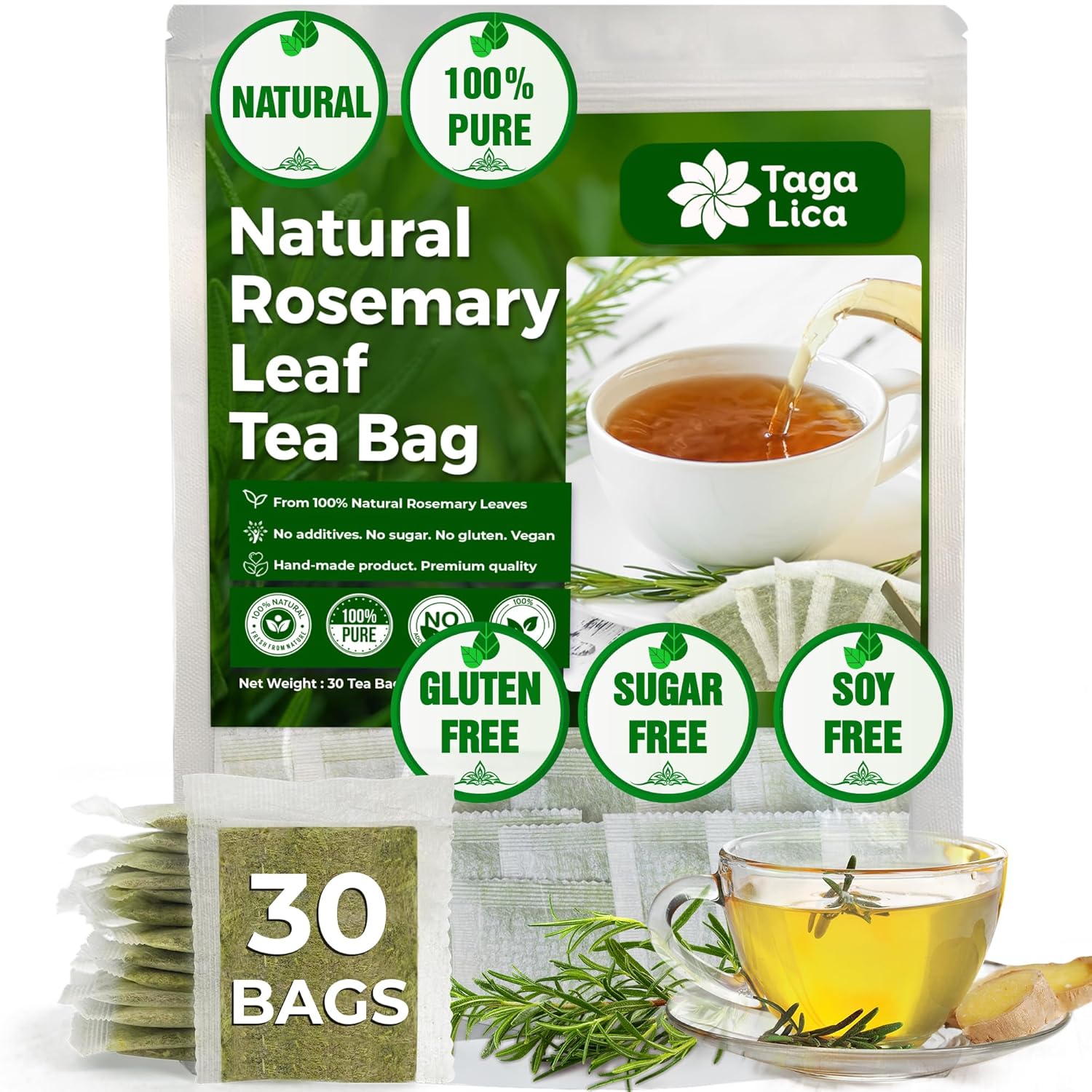 30 Premium Rosemary Tea Bags, 100 Natural and Pure from