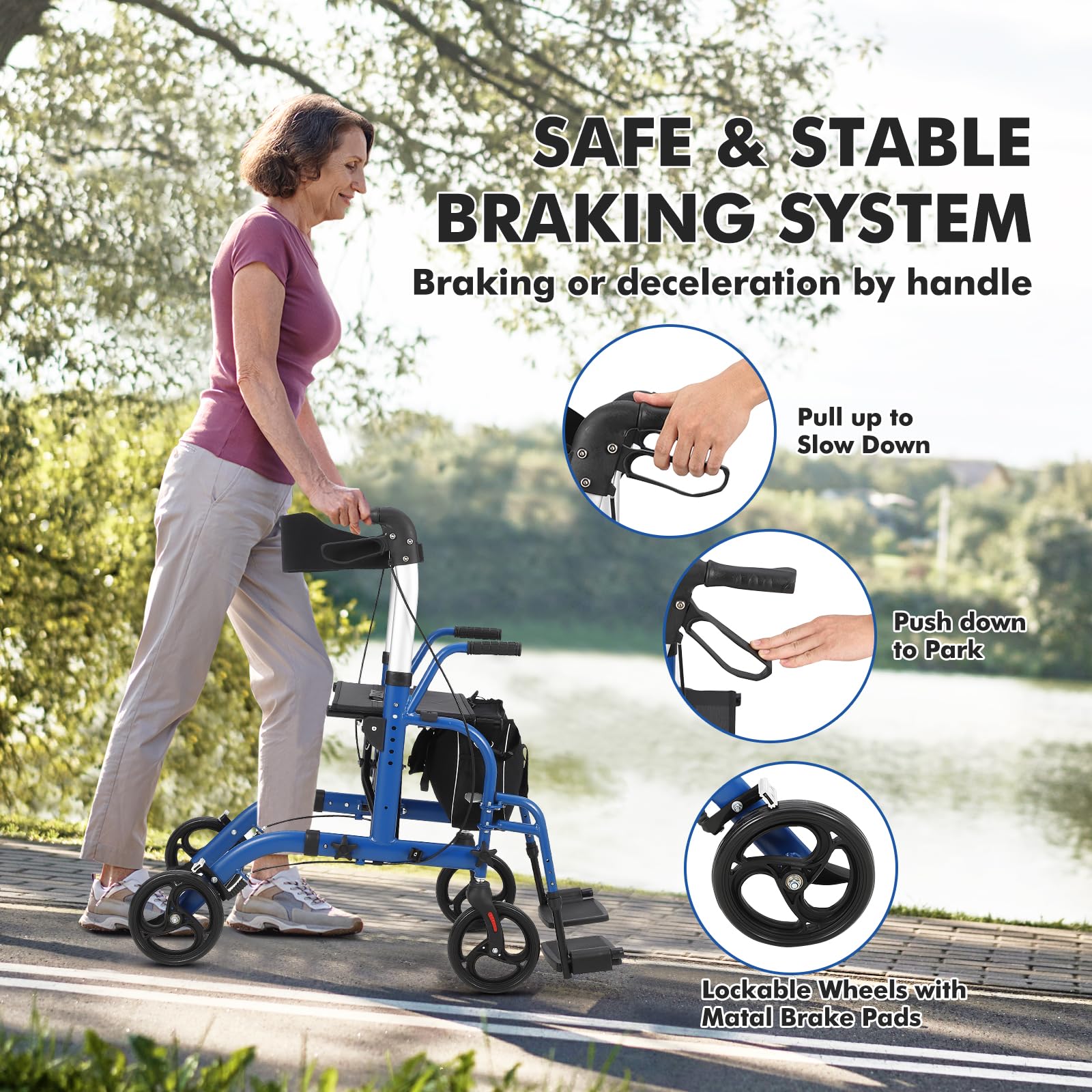 Rollator 2 in 1 Deambulatore Pieghevole Leggero Per Anziani e Adulti | Con Seduta, Schienale, Poggiapiedi e Freni, All Terrain, Portata Massima 136 kg, Mobilità Sicura