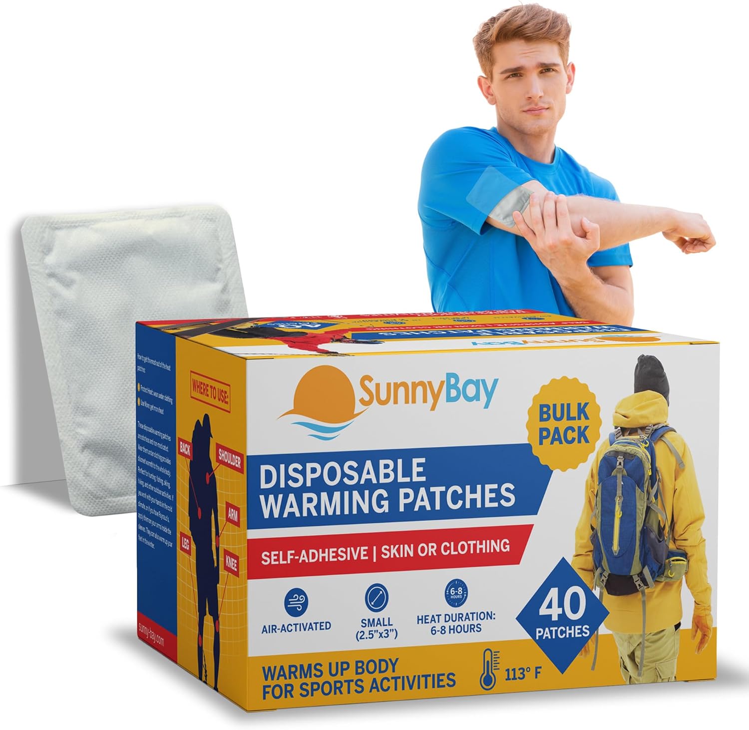 SunnyBay 24-Pack Air-Activated Wearable Heat Patches for Back Pain – Self-Supporting with 4 Belts (No Sticky Back) – Heating Pads for Cramps, Neck, Shoulder – Up to 113°F Warmth